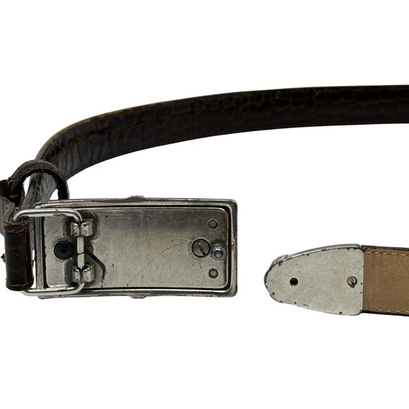 Vtg Brighton Croc Embossed Leather Belt Silver Buckle Size Med Approx 28 - 32” - Picture 6 of 11